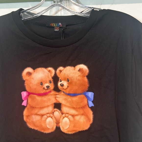 Delia’s x dolls kill plus size 1X black Y2K graphic bear T-shirt long sleeve top - Picture 3 of 5